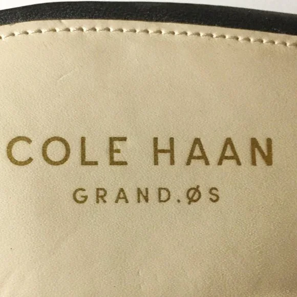 COLE HAAN "Findra" Black Leather Woven Slide Wedge Sandal | Size 9B - Picture 14 of 15